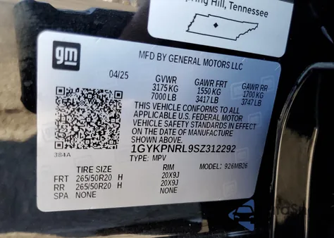 2025 Cadillac Lyriq Luxury z USA, uszkodzony, nr VIN 1GYKPNRL9SZ312292